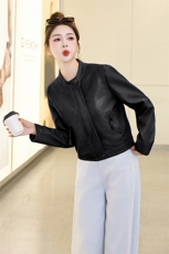 主推BA0款皮衣外套女短款2025春季新款小个子立领机车皮夹克上衣，女装套装/套裙，跑量工厂店