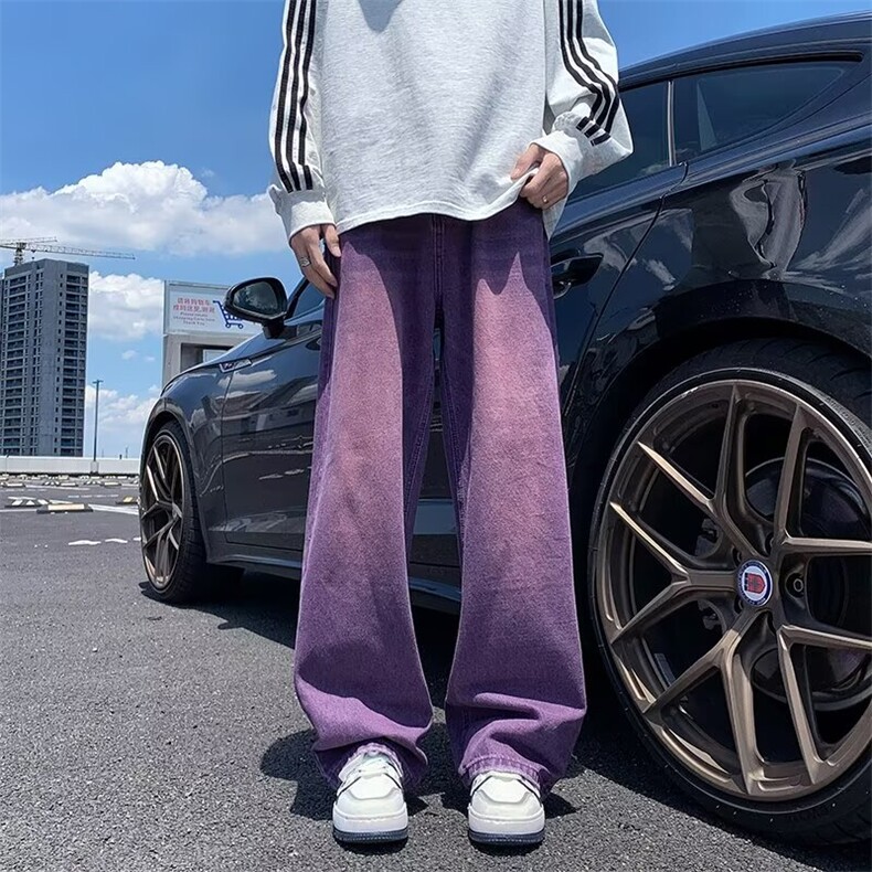 紫色牛仔裤男女韩版潮流高街帅气百搭2024秋冬ins长裤RK2213-P41,男装牛仔裤,星座412-2