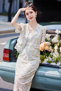 新中式连衣裙套装2025夏新款绝美精致高级感修身显瘦镂空两件套裙图片