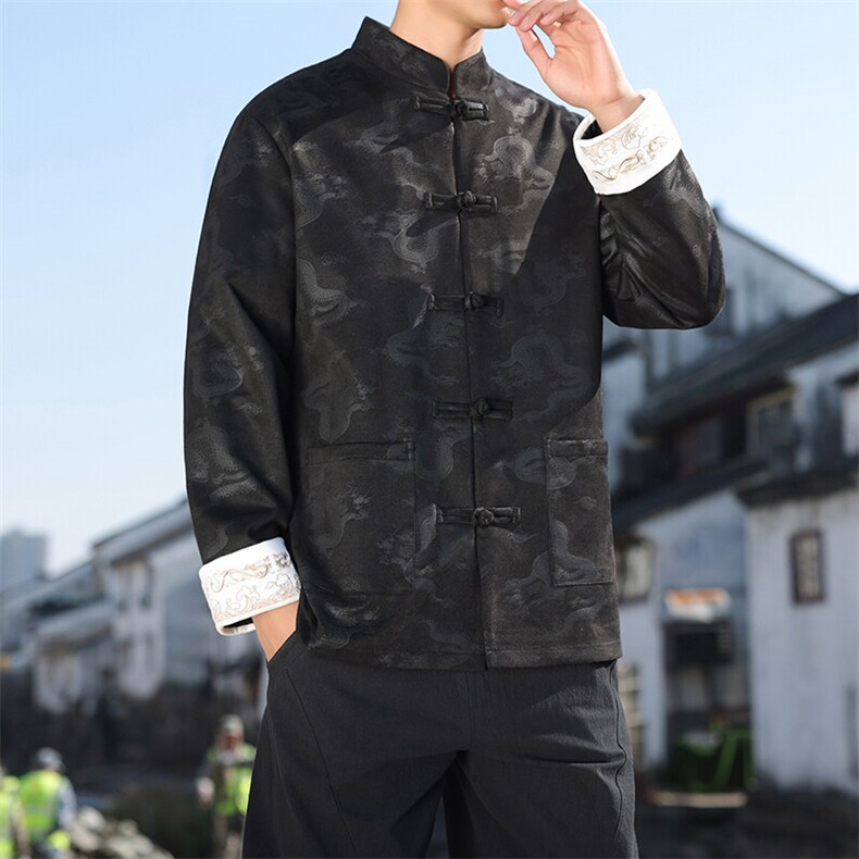 男士外套麂皮绒印花夹克盘扣立领唐装龙XZ1512-2508-P85,男装夹克,星座1512