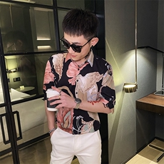 312A-105-P55新款社会小伙中袖衬衫韩版潮流男士五分袖衬衣D，男装T恤，星座312A-5