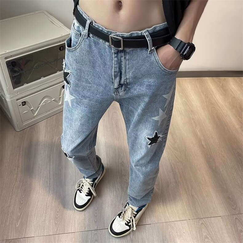 潮男牛仔裤原宿潮流时尚百搭高街流行宽松港风牛仔长裤N0032-P48,男装牛仔裤,星座308B-2