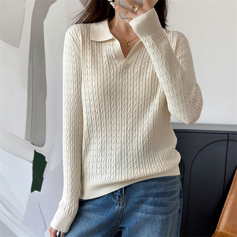2025秋冬新款翻领纯棉女加厚毛衣内搭保暖针织打底针织衫polo领，女装针织衫/毛衣，洁纯羊绒