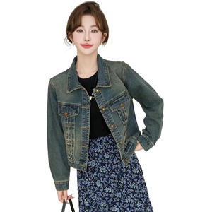 现货手工抹旧工艺复古小版型牛仔外套慵懒风宽松设计感上衣女图片