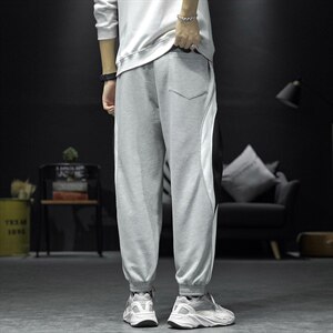 2021秋季新沙发墙日系大码男撞色拼接运动休闲九分卫裤K2075-P45图片
