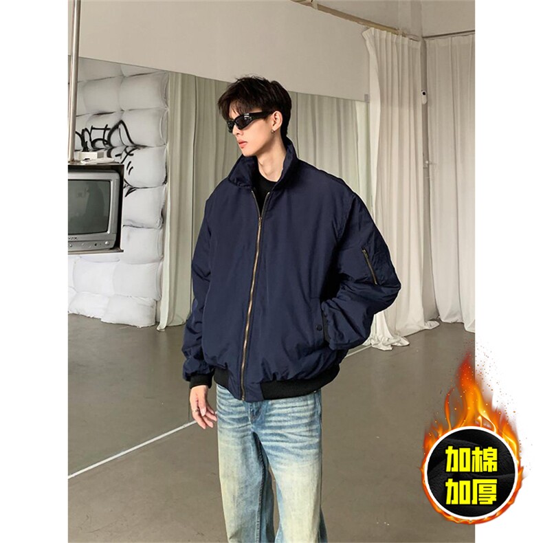 现货秋冬季美拉德立领飞行立领夹克boxy棉衣美式高街加厚加棉外套，男装夹克，电商A486-1