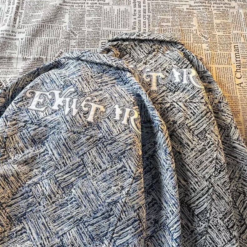 美式潮牌ins潮高街新款重磅蓝白斜纹重工贴布绣夹克D0018P65,男装夹克,星座1116-2