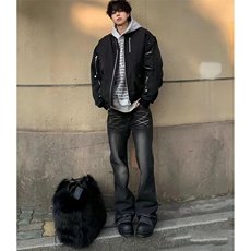 美式ins高街hiphop重工艺水洗暗黑微喇牛仔裤货号K2401P60，男装牛仔裤，电商A063