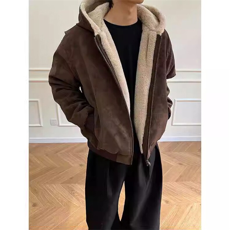 现货高品质美式冬季重磅座山雕大毛毛领pu皮棉衣男女加厚外套,男装皮衣,电商A486
