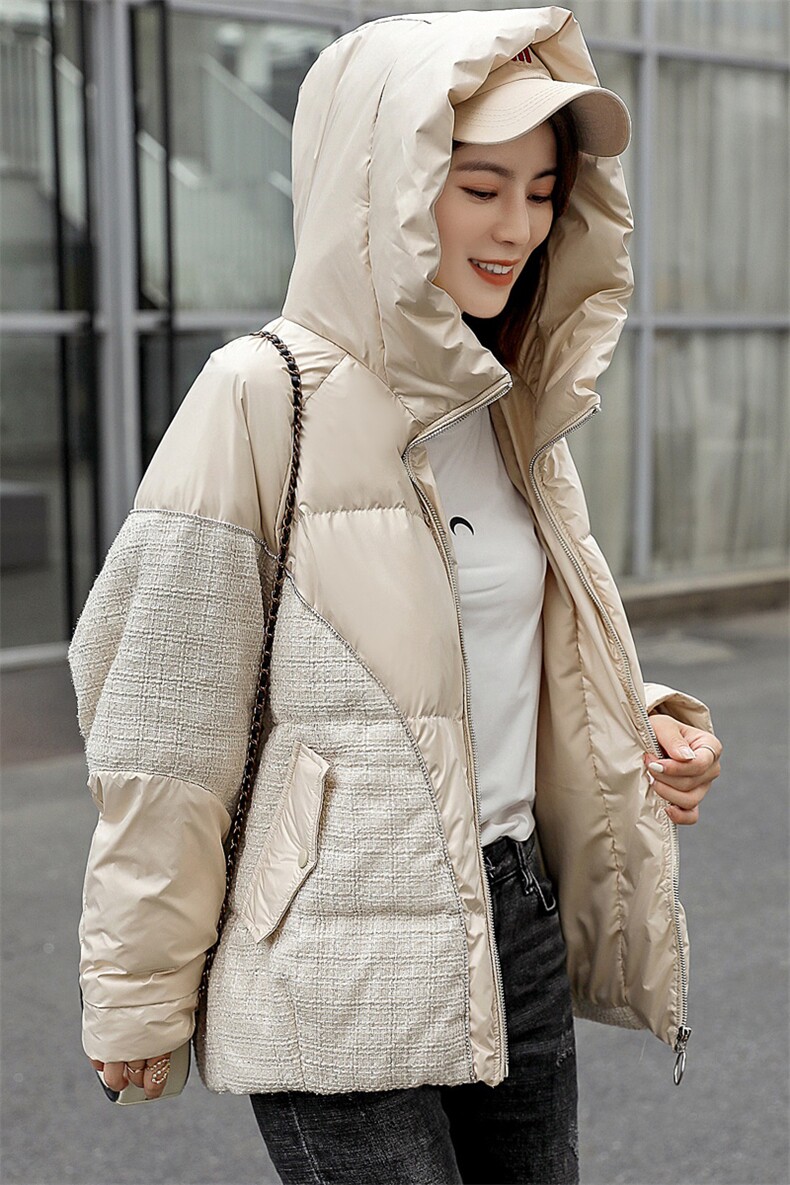 2020冬季新款气质高领连帽短款羽绒服连帽舒适羽绒外套,女装羽绒服,深水步