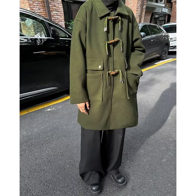 法式英伦风毛呢大衣男ins潮中长款牛角扣风衣高级感雅痞外套秋冬,男装风衣,星座410-7