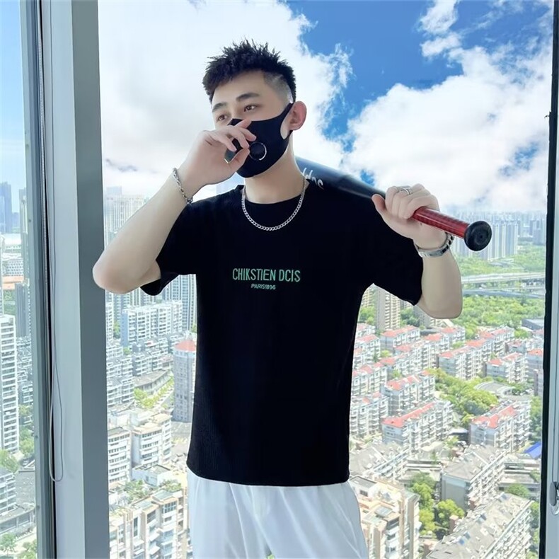 刺绣Polo衫男痞帅短袖翻领T恤2023男装圆领夏季薄款帅气衣服 T223图片