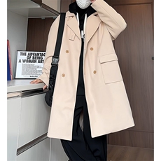 N6150/P115港风双排扣中长款过膝长款呢大衣男风衣毛呢料外套，男装风衣，电商A141