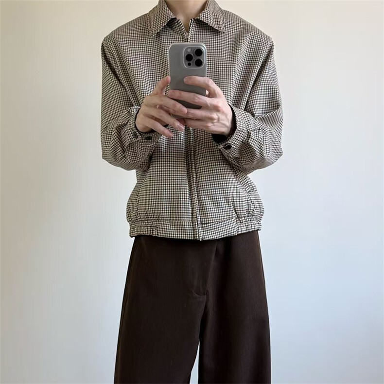 自家图~现货老钱风cleanfit千鸟格两面穿夹克外套W1350/P75,男装夹克,电商B350