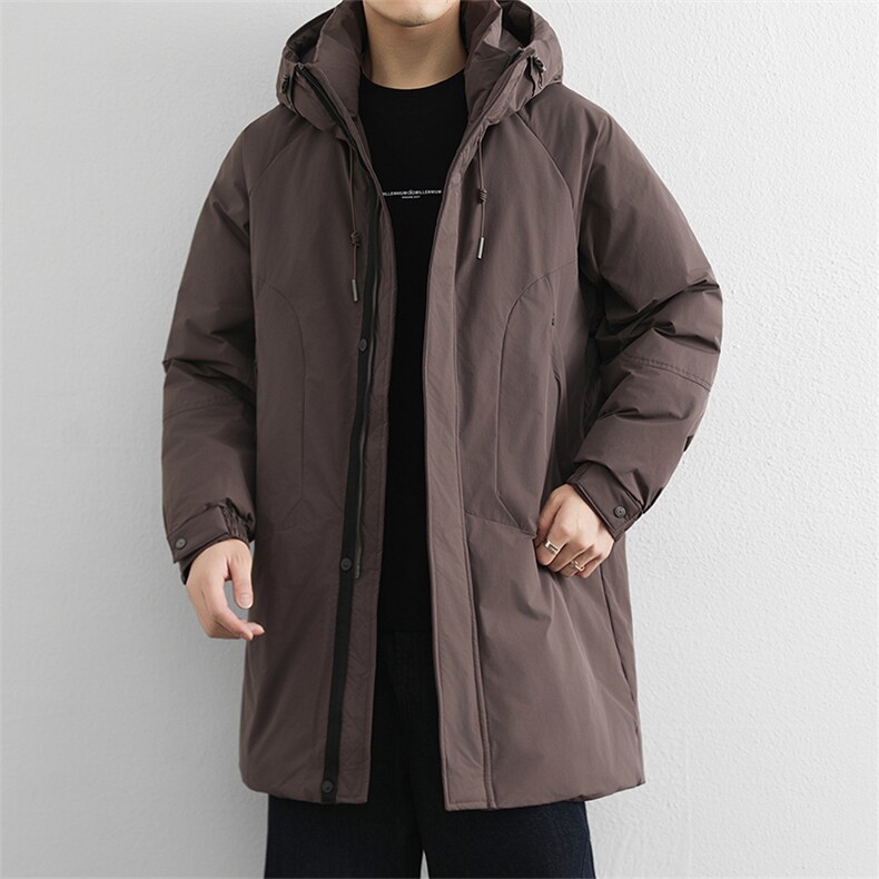 90绒连帽羽绒服男冬季休闲美式通勤上衣白鸭绒加厚中长款外套潮,男装羽绒服,星座914