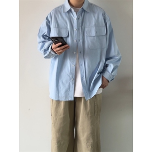 1506/Q30550/P42日系男装春秋简约休闲百搭衬衫宽松休闲衬衣男图片
