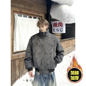 现货高品质美式高街重磅座山雕毛毛领pu皮棉衣男女加厚棉服冬外套图片