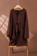 秋冬新款连帽牛角扣双面羊绒大衣女中长款宽松，女装羊绒大衣，朵沐纯羊绒