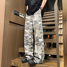 2026春夏新款男士迷彩裤直筒潮牌百搭拉链长裤WK2082特P50，男装休闲裤，电商B220