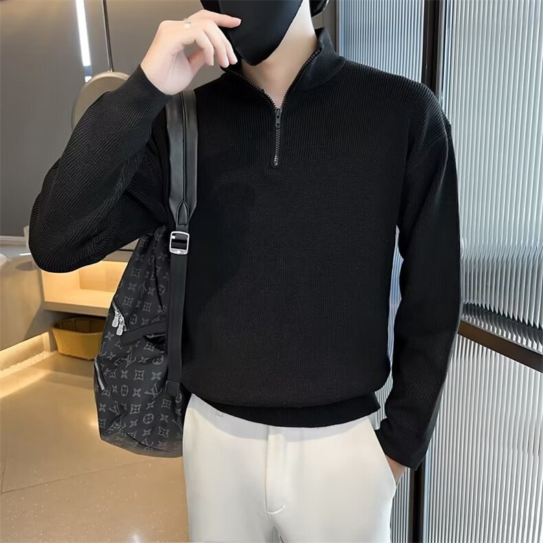 高领毛衣男士立领时尚男装针织衫外套纯色秋冬季S802-P55图片