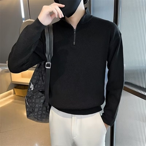高领毛衣男士立领时尚男装针织衫外套纯色秋冬季S802-P55图片