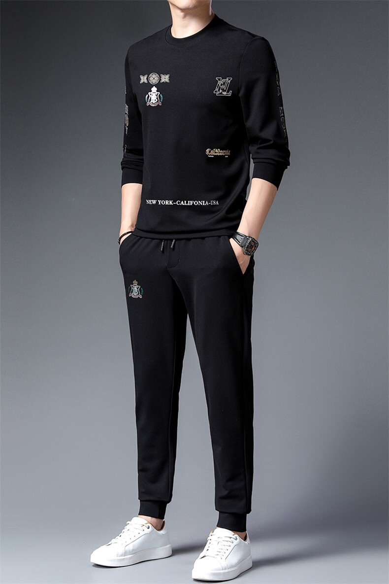 BJ9821秋季2023年新款男士长袖长裤修身休闲时尚卫衣套装P160,男装休闲套装,电商B360