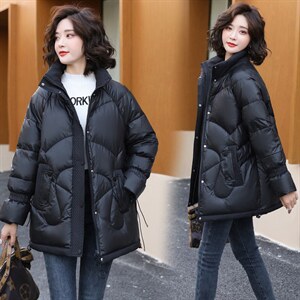 立领中长款羽绒服女2020年冬季新款宽松休闲白鸭绒外套图片