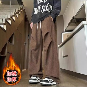 加绒加厚冬款男女休闲裤灯芯绒褶皱直筒保暖长裤h518 P45图片