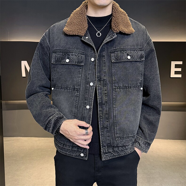 潮牌重工印花牛仔外套男冬季加绒加厚夹克男上衣B317/J617/P175,男装工装外套,电商B317