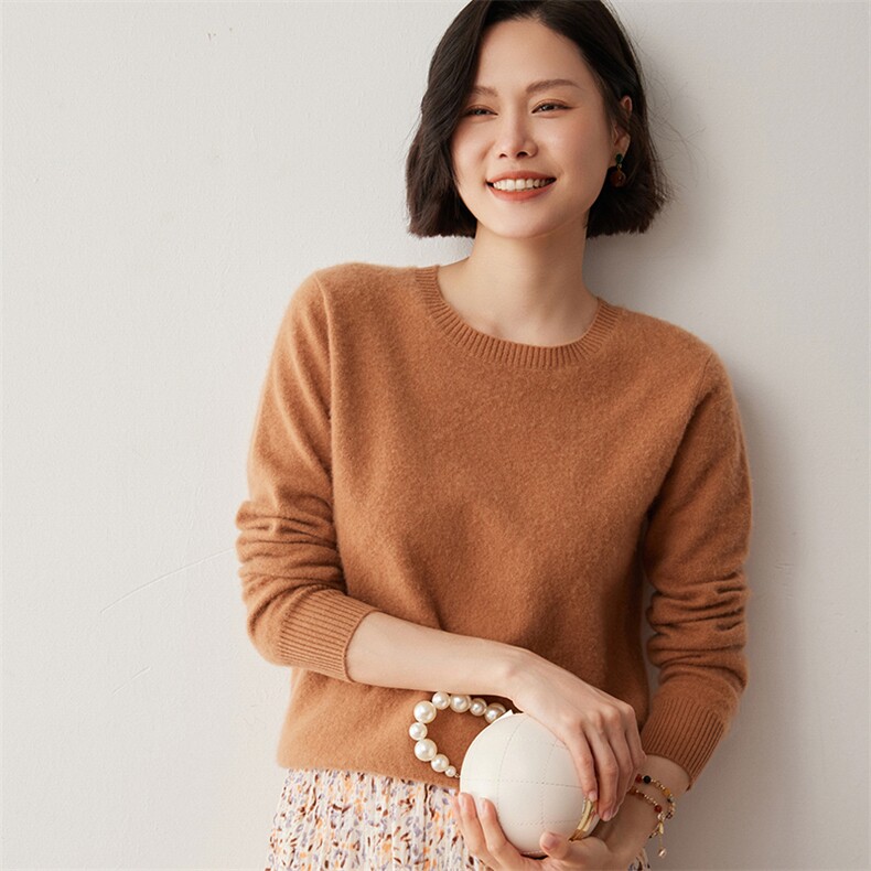 2024年新色系100衫女宽松针织打底衫圆领长袖毛衣基础百搭,女装羊毛衫,蒂暖羊绒