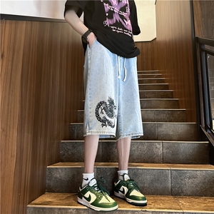 D2041-p48-控68  现货风宽松cleanfit牛仔裤七分裤黑暗图片