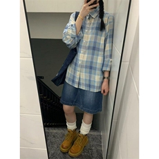 春秋季美式复古撞色格子防晒衬衫男女长袖宽松薄款衬衣慵懒风外套，男装衬衫，星座506A