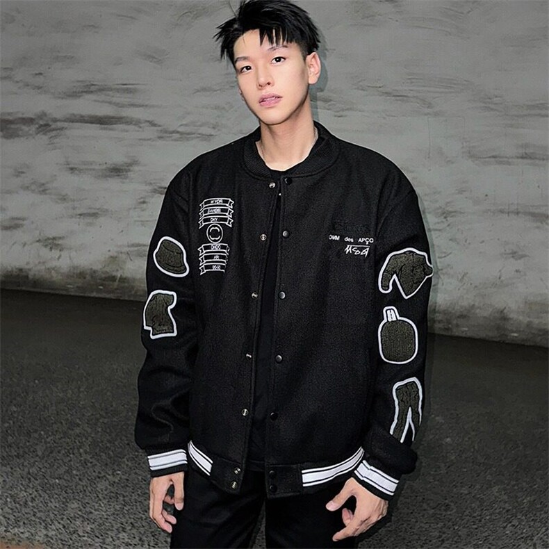 W9515-P70 网图现货 新款棒球服毛巾刺绣情侣宽松夹克外套图片