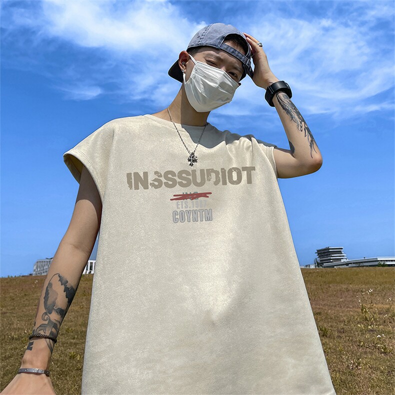 量大优供视频得物直播品230克夏季麂皮绒背心无袖T恤BJ259,男装背心/马甲,电商A486