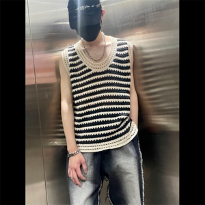 背心夏季新款情侣高颜值慵懒风黑白色条纹针织男女JA501-P35图片