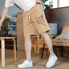 风大刺绣短裤男中式休闲百搭五分裤沙滩裤XZ310B-3-DK1905-P27，男装牛仔裤，星座310B-3