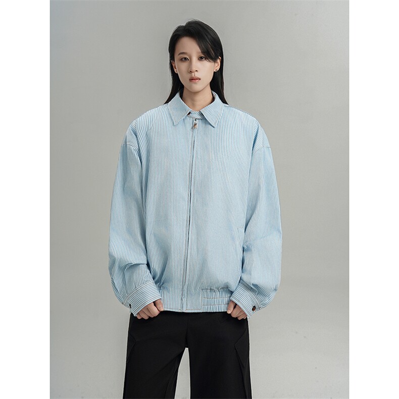 美式cleanfit蓝色竖条纹夹克外套男2026春季25XJ55273特批35,男装夹克,电商A042