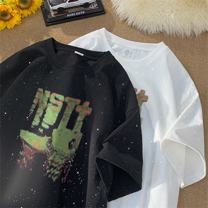 可48小时发货支持抖音得物来样二开 美式满天星亮片短袖T恤MTX659图片