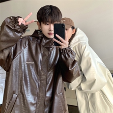 港风连帽鳄鱼纹PU皮衣大码情侣休闲冲锋衣夹克男JK8744P90控128，男装夹克，星座226-2