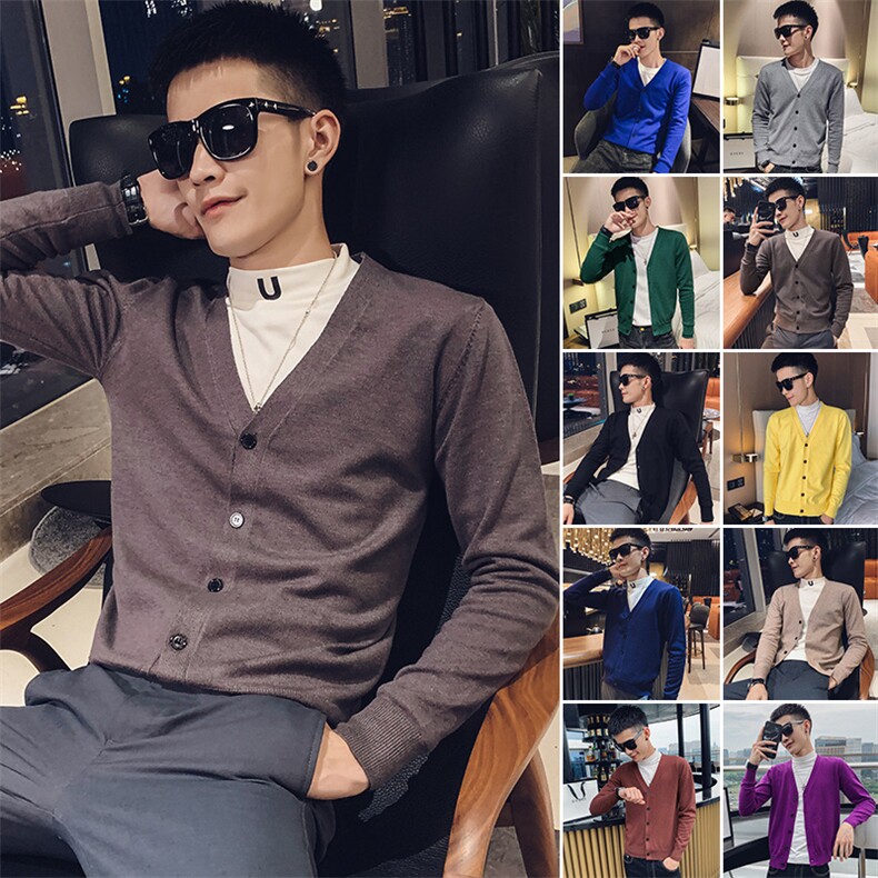 深棕2024春装社会小伙纯色修身开衫毛衣针织衫男M023-P55控价78，男装针织衫/毛衣，电商A108