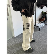 【有货】涂鸦杏色牛仔裤男款修身直筒美式vibe风裤子HT68LL-特P55，男装牛仔裤，星座1007（原301D）