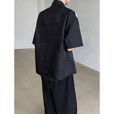 黑白拼接褶皱拉链衬衫男短袖夏季薄款宽松休闲衬衣CS4512P68，男装T恤，星座512-1（原513-3）