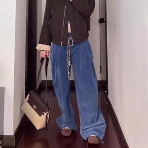 美式腰围可调节工装裤男女冬季垂感加厚直筒休闲裤宽松阔腿拖地裤图片
