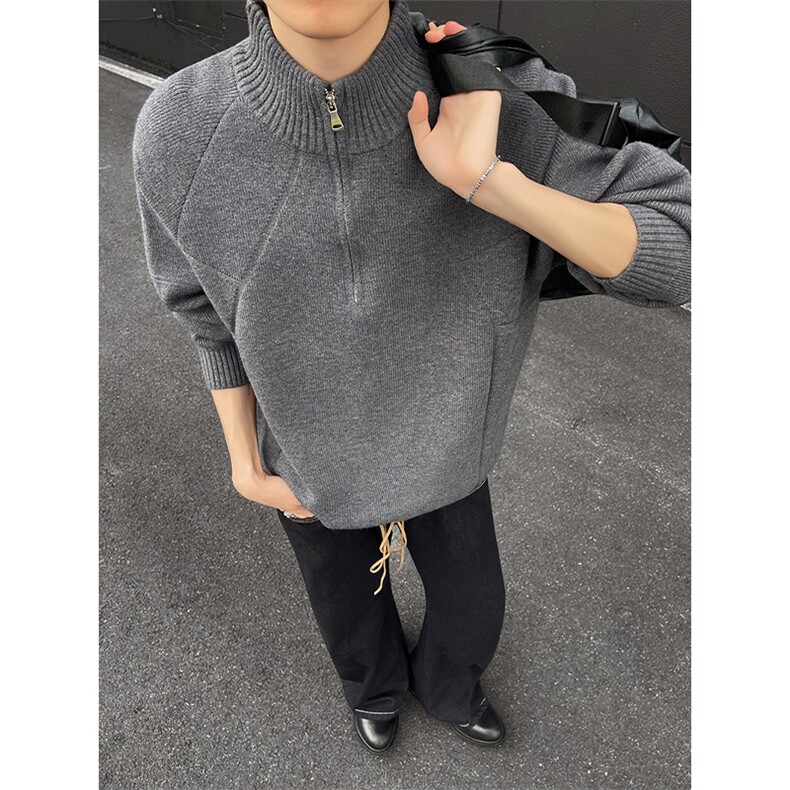 YK86091-P50 腈纶45%锦纶24.3%聚酯纤维30.7%半拉链立领毛衣男图片