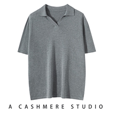 15%山羊绒男士polo短袖68支精纺T恤2025半袖针织衫上衣，男装T恤，晨晟羊绒