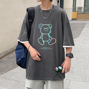 JT55139-P25 假两件短袖t恤男大码胖子半袖体恤半截袖 港风图片