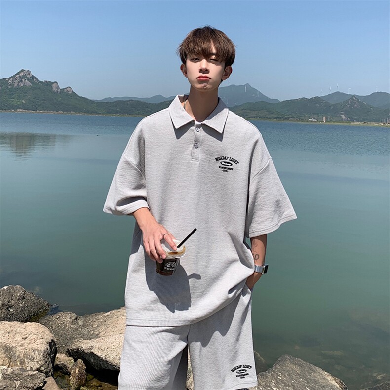 2023夏季polo领短裤套装男生宽松休闲运动刺绣服两件套TZ080-P43,男装休闲套装,星座308B-2