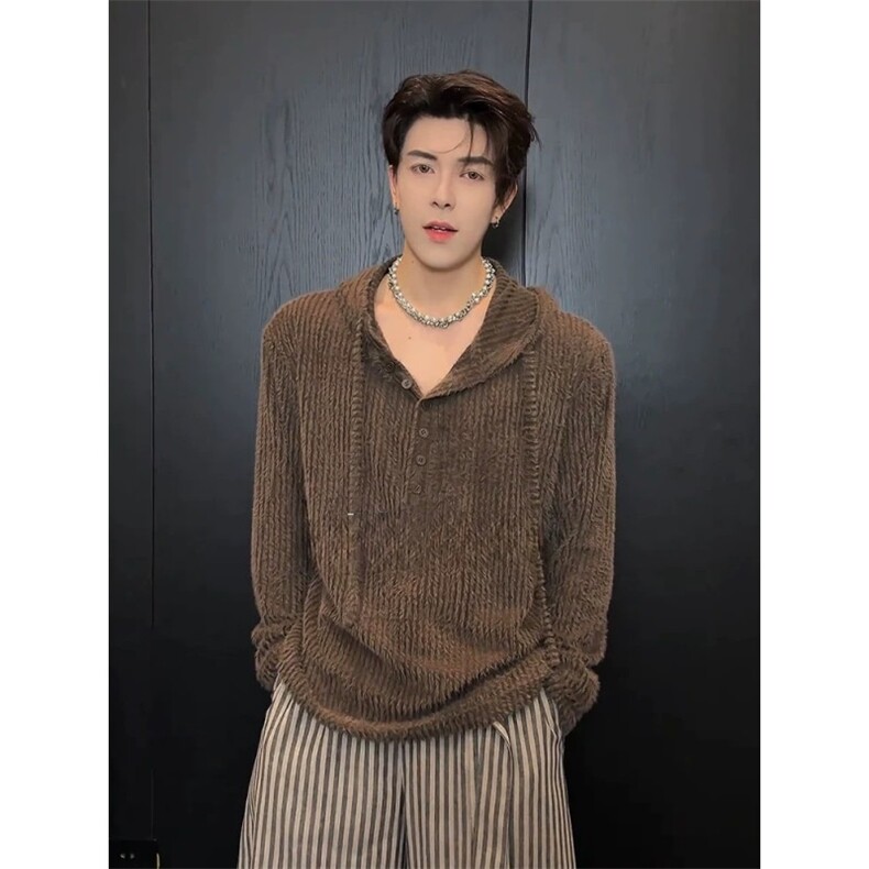 网络图，秋冬新款连帽长袖套头针织衫宽松XZ302B-1-M610P50，男装针织衫/毛衣，星座302B-1