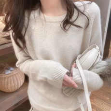 温柔甜美风针织衫女圆领宽松减龄软糯毛衣时尚气质针织衫，女装针织衫/毛衣，半城羊绒