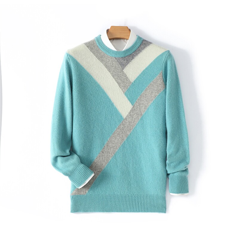 2024年秋季圆领纯色长袖羊毛时尚都市套头针织衫，男装羊毛衫，德晨羊绒